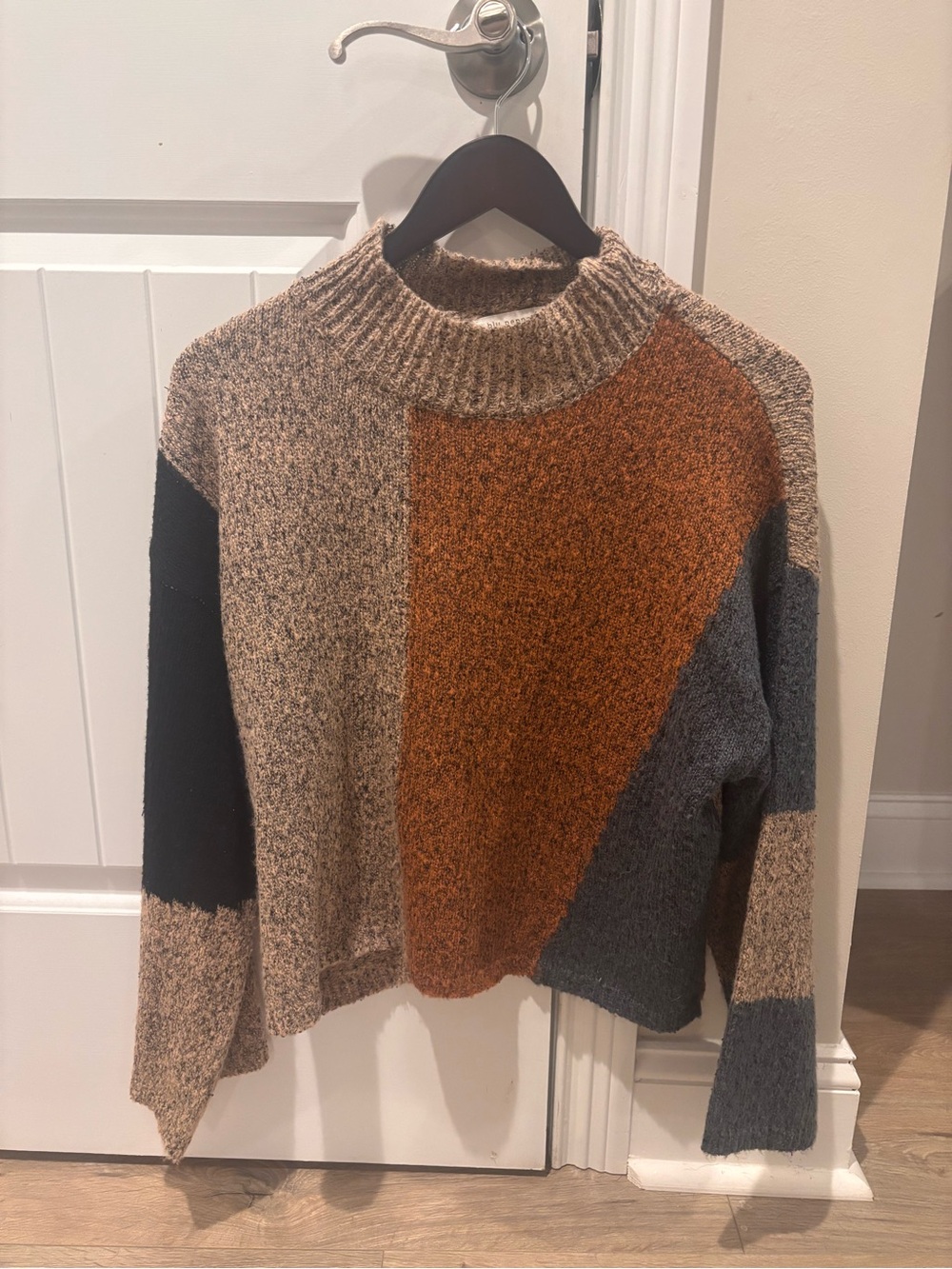 Blu Pepper Colorblock Mock Neck Sweater - Rust, Brown & Gray